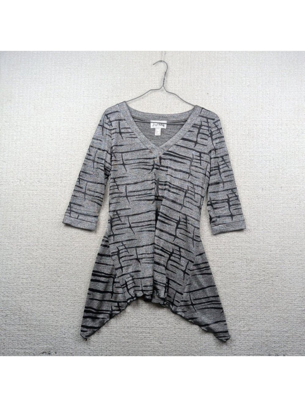 Joseph Ribkoff Metallic Tunic Silver V-Neck Asymmetrical Fairy Grunge Wom Sz 6